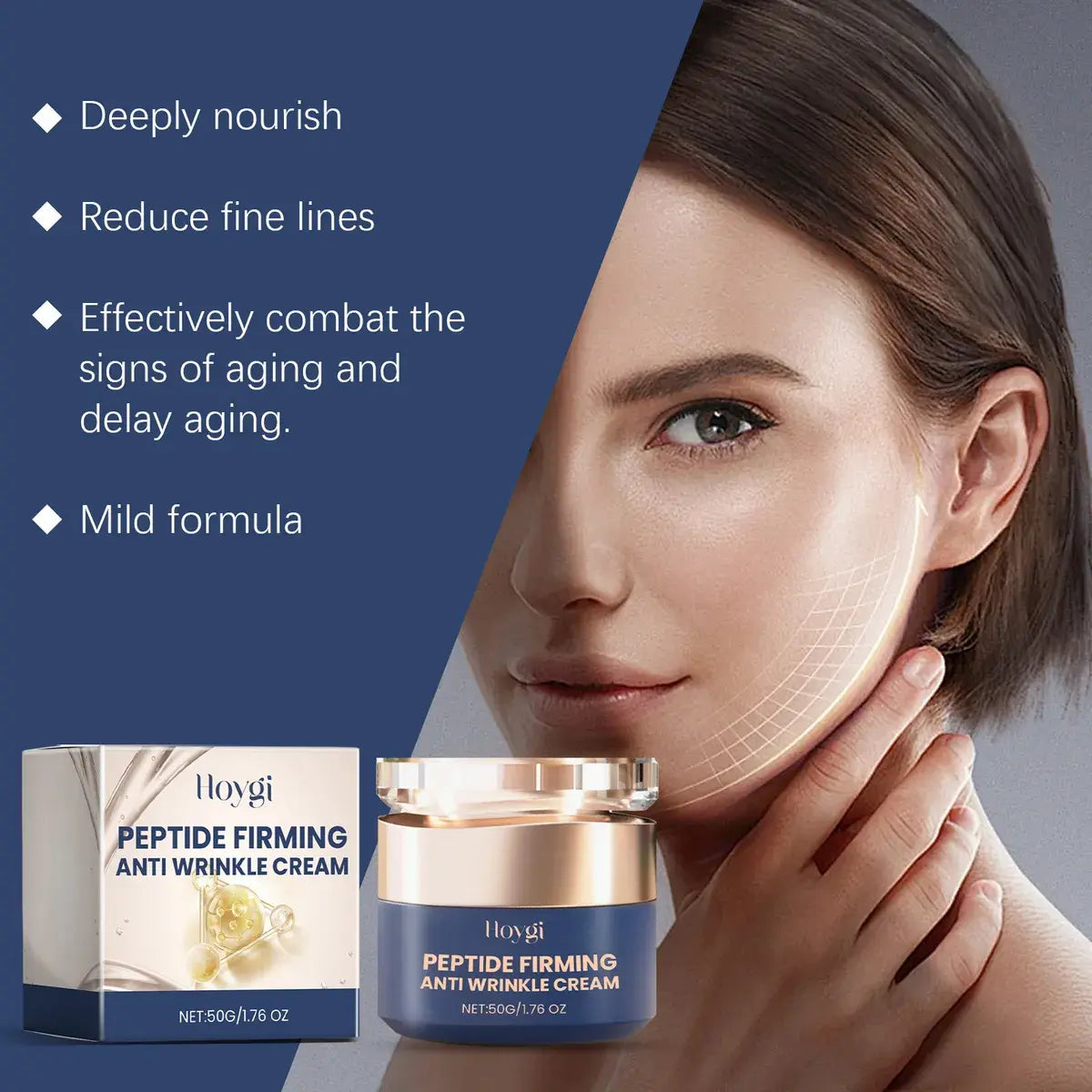 Crema reafirmante antiarrugas con péptidos Hoygi – 50 g ✨💆♀️