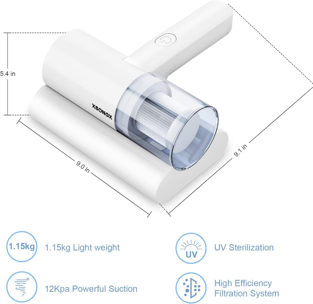 Aspiradora antiácaros 2 en 1: 300 W de potencia, 2400 mAh y succión de 10 000 Pa