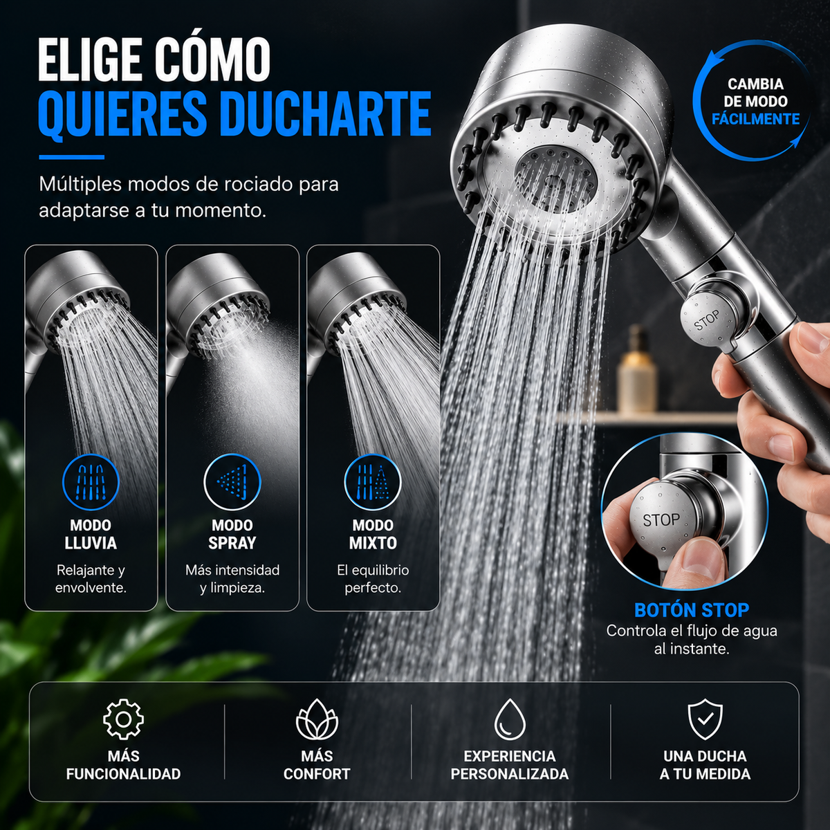 HydroFlow™ Alcachofa de Ducha de Alta Presión con Filtro