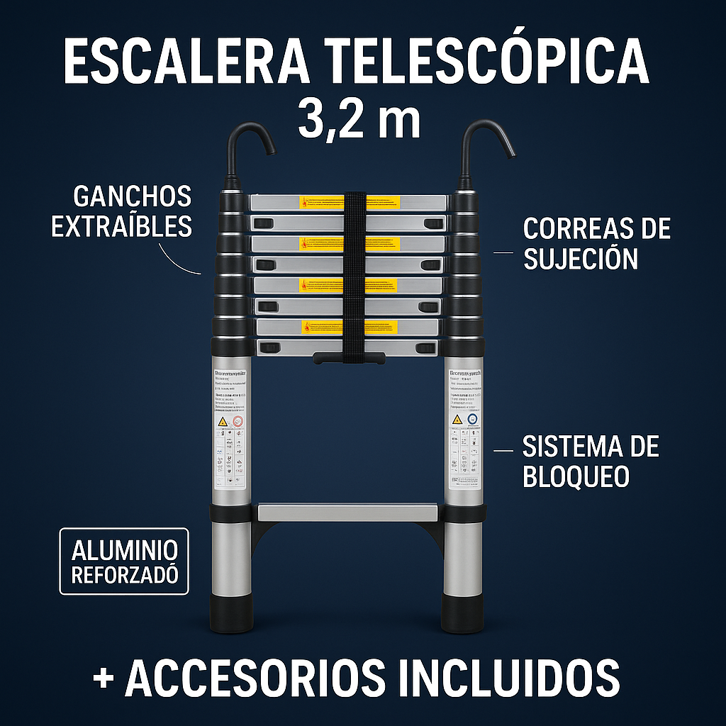 🪜 Escalera Telescópica Pro – Altura, Seguridad y Comodidad