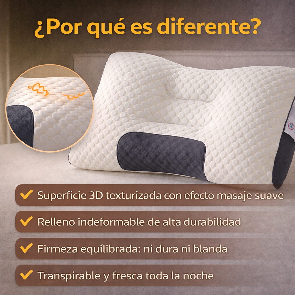 😴ALMOHADA PUNTO 3D 💤 Despierta sin dolor. Duerme como tu cuello lo merece.