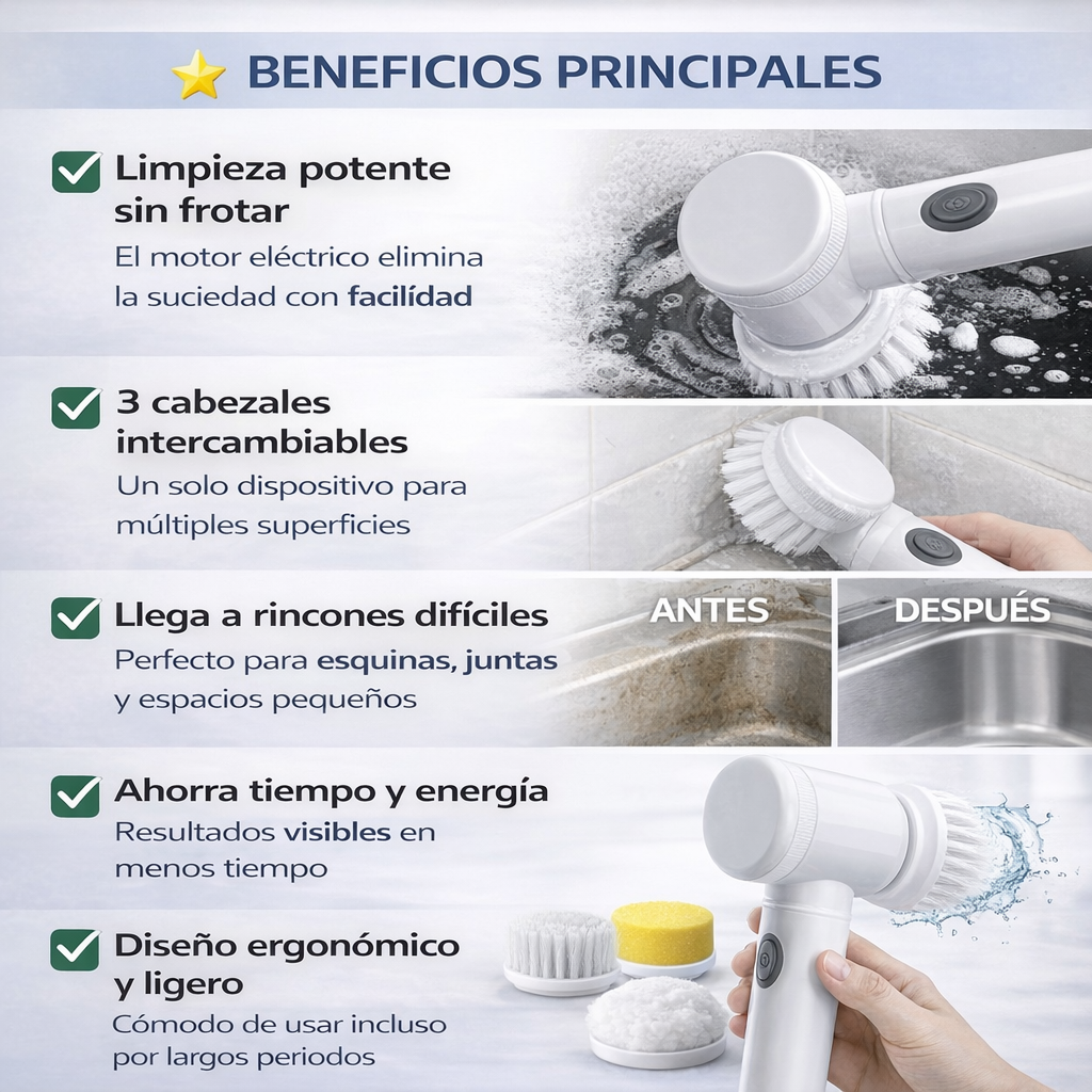 💦 PowerBrush 360° 🌀Elimina la suciedad sin frotar.