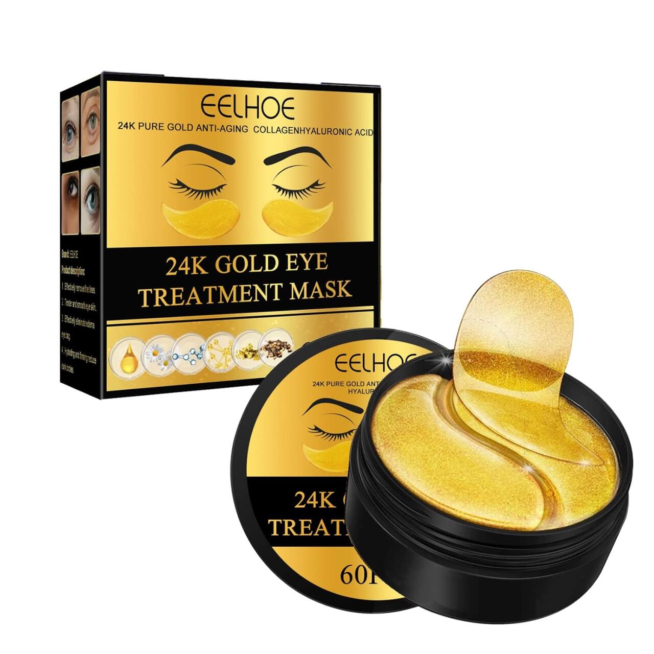 Parches EELHOE de oro de 24 quilates para ojos – 60 piezas ✨👁️